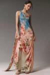 Hemant & Nandita Kavi One-shoulder Satin Maxi Dress In Pink