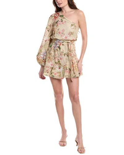 Hemant & Nandita One-shoulder Eyelet Mini Dress In Beige