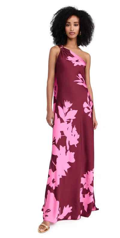 Hemant & Nandita One Shoulder Long Dress Black Magenta In Pink