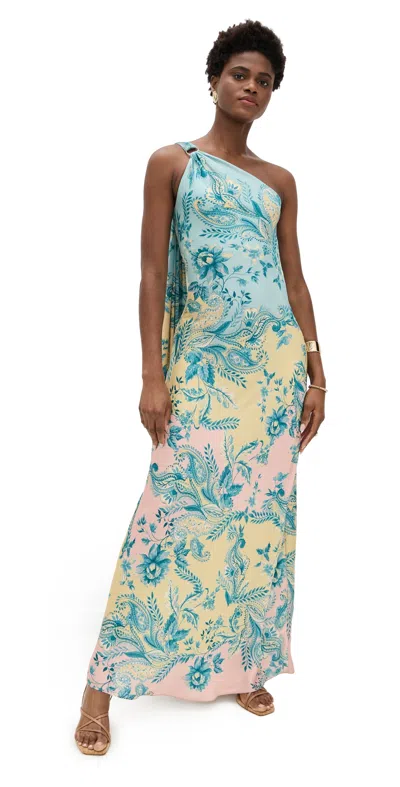 Hemant & Nandita One Shoulder Long Dress Blue Yellow Mix