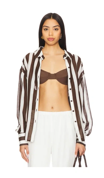 Hemant & Nandita Oversized Striped Shirt In Brown & White