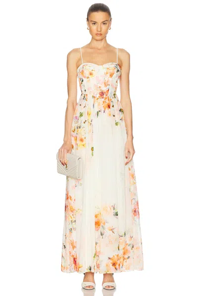 Hemant & Nandita Saba Corseted Long Dress In Ivory Floral