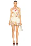 Hemant & Nandita Short Dress With Buckle Belt In Ivory Mix