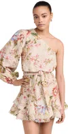 Hemant & Nandita Nava One Shoulder Dress With Belt In Beige In Beige