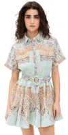 Hemant & Nandita Short Dress With Buckle Belt Blue Brown In Blue Brown