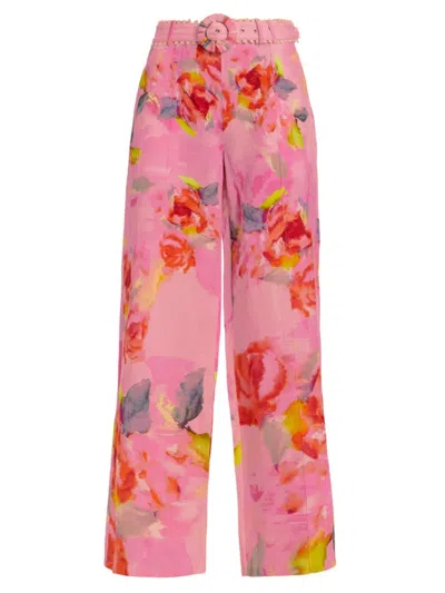 Hemant & Nandita Women's Belted Floral Wide-leg Pants In Pink Floral