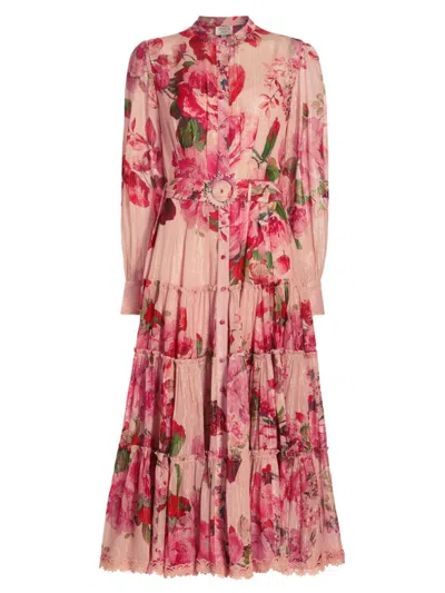 Hemant & Nandita Women's Floral Metallic Belted Maxi Dress In Peach