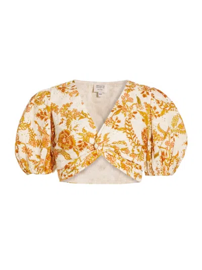 Hemant & Nandita Women's Floral Puff-sleeve Crop Top In Off White