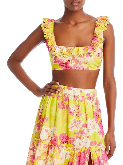 Hemant & Nandita Womens Embroidered Ruffle Neck Tank Cropped In Yellow