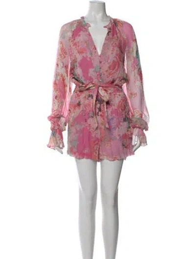 Pre-owned Hemanta & Nandita Floral Print V-neck Romper In Pink