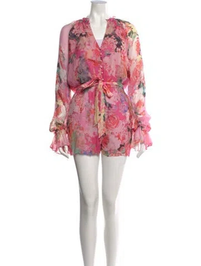 Pre-owned Hemanta & Nandita Floral Print V-neck Romper In Pink