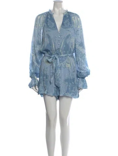 Pre-owned Hemanta & Nandita Paisley Print V-neck Romper In Blue
