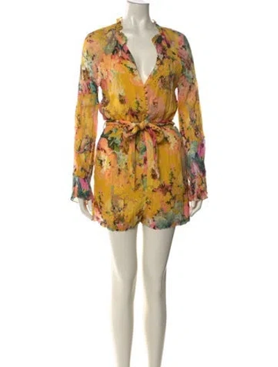 Pre-owned Hemanta & Nandita Printed Cowl Neck Romper In Yellow