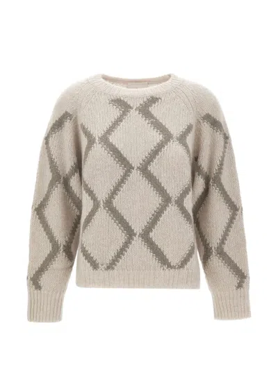 Hemisphere Argyle Cable-knit Sweater In White