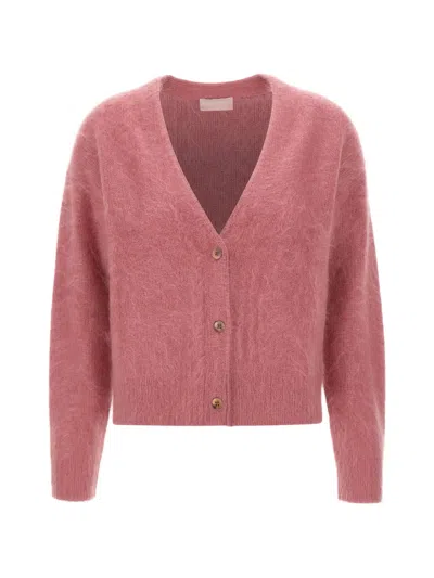 Hemisphere Brushed V-neck Cardigan In Pink