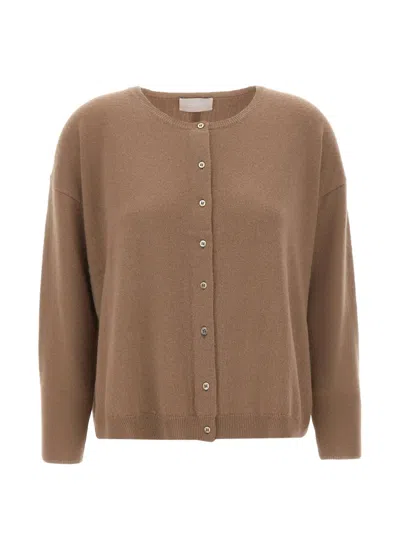Hemisphere Button-fastening Crew-neck Cardigan In Brown