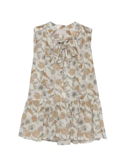 Hemisphere Floral-print Tie-neck Top In Brown