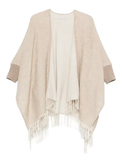 Hemisphere Fringe-detail Poncho In Neutral