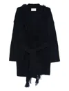 Hemisphere Fringed Belted Cardigan In Black