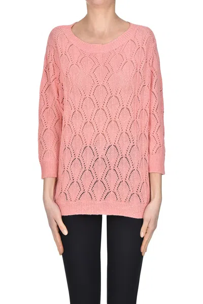 Hemisphere Open Knit Pullover In Pink
