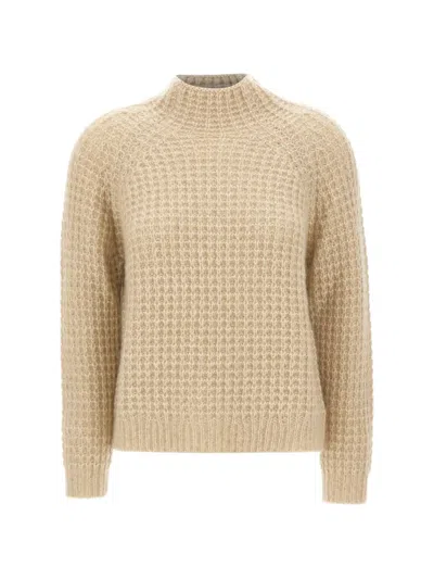 Hemisphere Open-knit Mock-neck Sweater In Brown