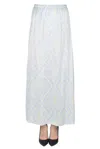 Hemisphere Printed Silk Midi Skirt In Cool White