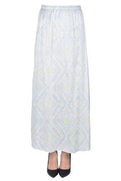 Hemisphere Printed Silk Midi Skirt In Blue