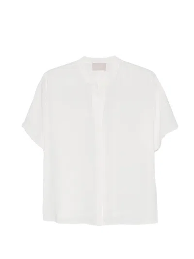 Hemisphere Short-sleeve Collarless Top In White