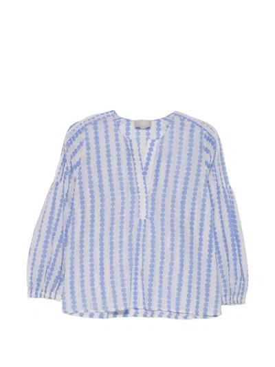 Hemisphere Striped Polka-dot Blouse In White