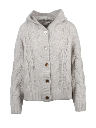 Hemisphere Taupe Cable Knit Cashmere-cotton Hooded Jacket In Multi