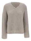 Hemisphere Textured V-neck Jumper In Gray