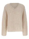 Hemisphere Textured V-neck Jumper In Neutral