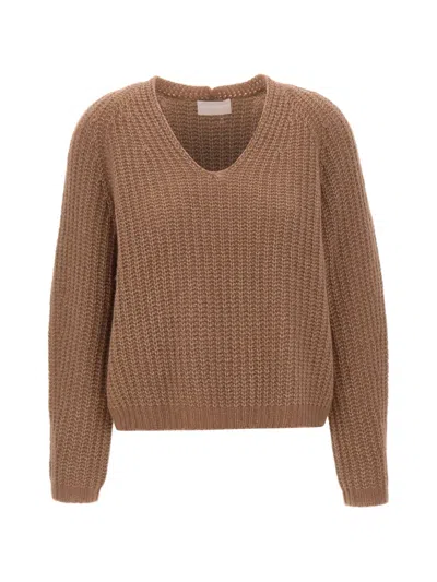 Hemisphere V-neck Cable-knit Sweater In Brown