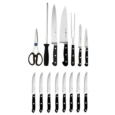Henckels Classic 16-piece Knife Block Set, Chefs Knife, Serrated Utility Knife, Bread Knife, Steak Knives, B In Black And Silver