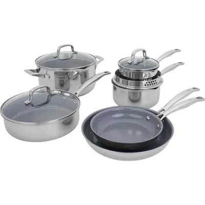 Henckels Cutlery Clad H3 10-piece Stainless Steel & Ceramic Cooking Set In Silver