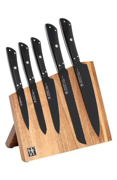 Henckels Cutlery Noir 6-piece Magnetic Knife Block Set In Black