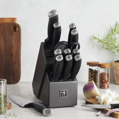 Henckels Silvercap 14 Piece Knife Set With Block, Chef Knife, Paring Knife, Utility Knife, Bread Knife, Steak In Black And Silver