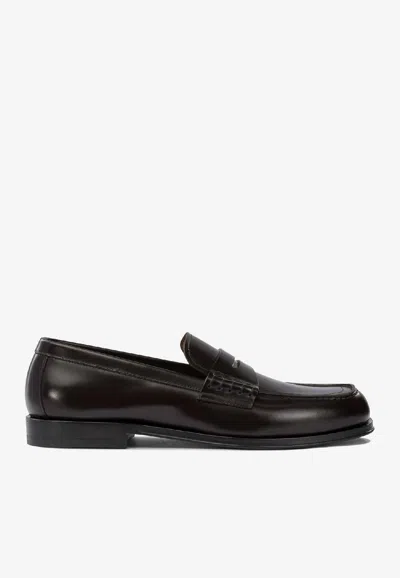 Henderson Baracco Glossy Leather Loafers In Brown