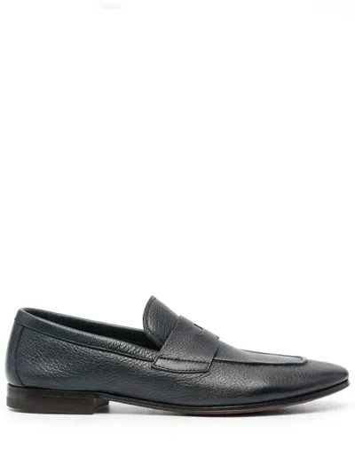Henderson Baracco Round Toe Grained Leather Loafers In Blue