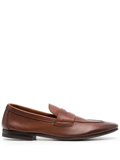 Henderson Baracco Grained Leather Loafers In Brown