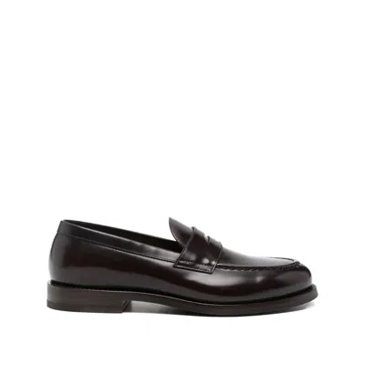 Henderson Baracco Leather Penny Loafers In Red