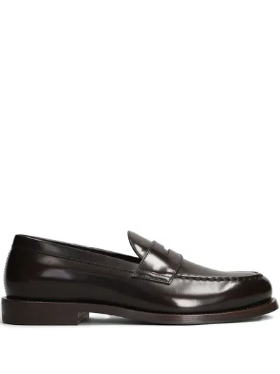 Henderson Baracco Glossy Leather Loafers In Brown