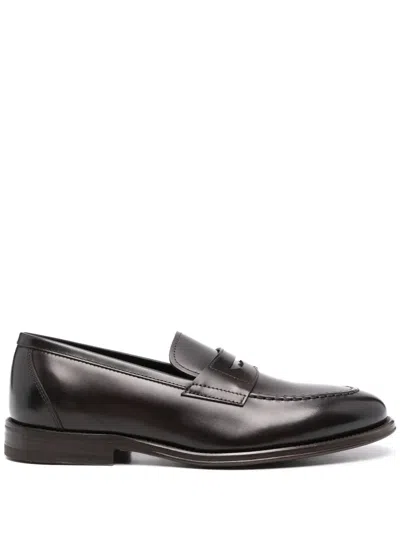 Henderson Baracco Penny-slot Leather Loafers In Brown