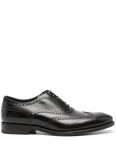 Henderson Baracco Almond-toe Leather Brogues In Black