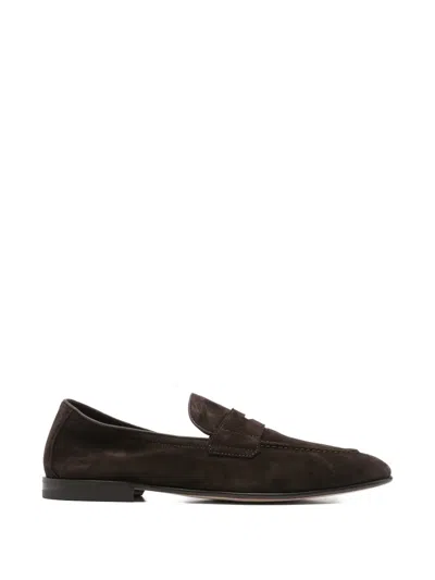 Henderson Baracco Suede Penny Loafers In Brown