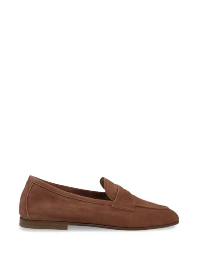 Henderson Baracco Suede Penny Loafers In Brown