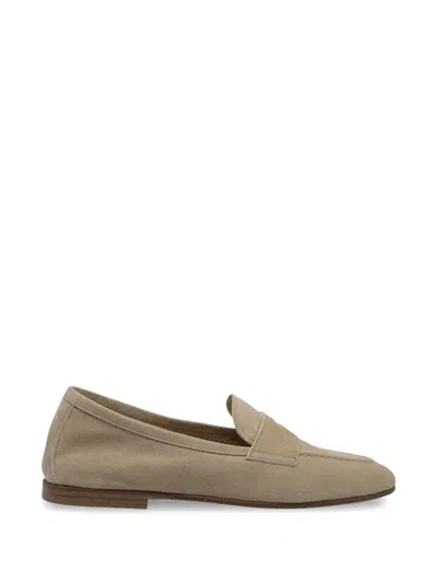 Henderson Baracco Suede Penny Loafers In Gold