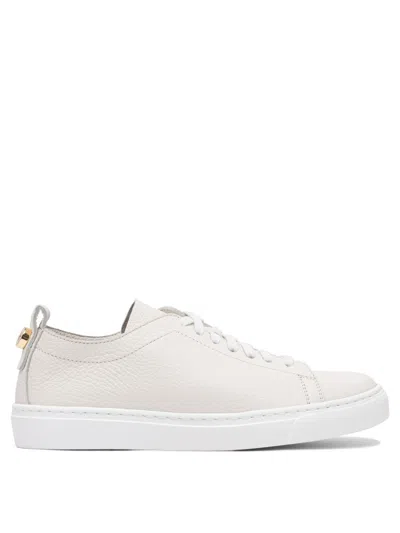 Henderson Baracco Textured Leather Sneakers With Rubber Sole In White