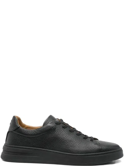 Henderson Black Textured Leather Cushioned Sole Trainers