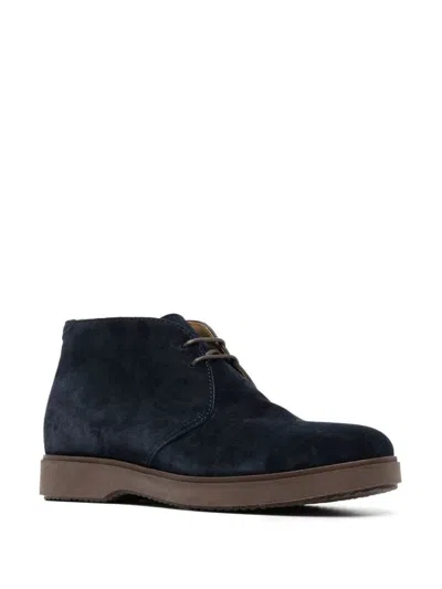 Henderson Deep Blue Suede Lace-up Ankle Boots With Rubber Sole In Black
